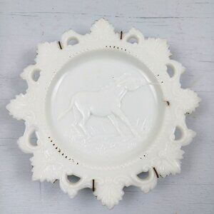 Westmorland Milk Glass Plate With Stubborn Donkey Design MCM